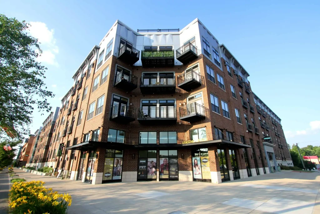 Professional masonry repair and building restoration for a large brick commercial complex in Indianapolis.